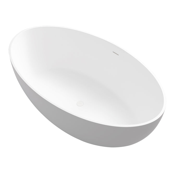 Cacciar 67" x 39" Solid Surface Soaking Bathtub in Matte White with Matte White Drain and Integrated Overflow
