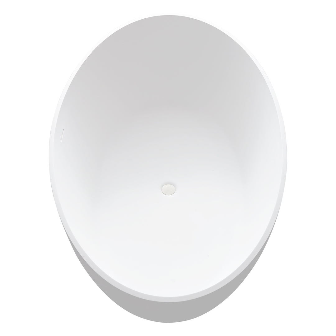 Cacciar 67" x 39" Solid Surface Soaking Bathtub in Matte White with Matte White Drain and Integrated Overflow
