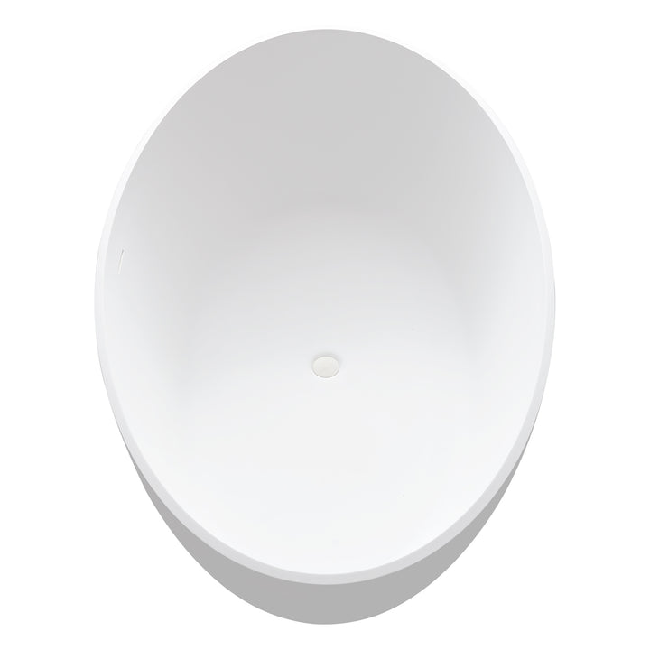 Cacciar 67" x 39" Solid Surface Soaking Bathtub in Matte White with Matte White Drain and Integrated Overflow