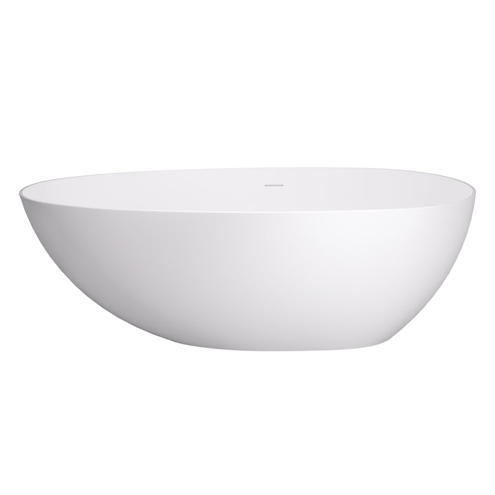 Giotto 59" x 31" Solid Surface Soaking Bathtub in Matte White with Matte White Drain and Integrated Overflow