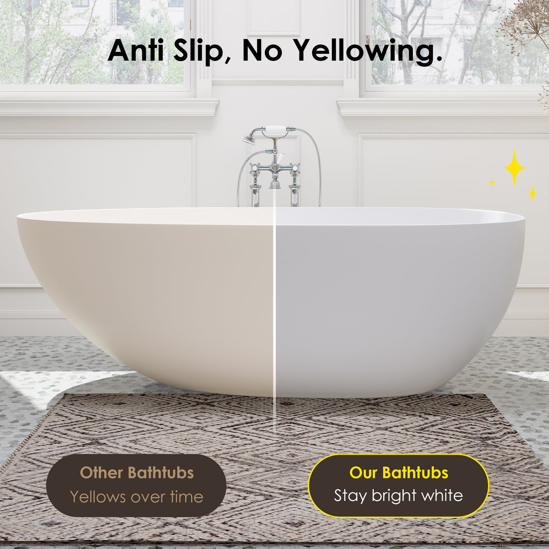 Giotto 59" x 31" Solid Surface Soaking Bathtub in Matte White with Matte White Drain and Integrated Overflow