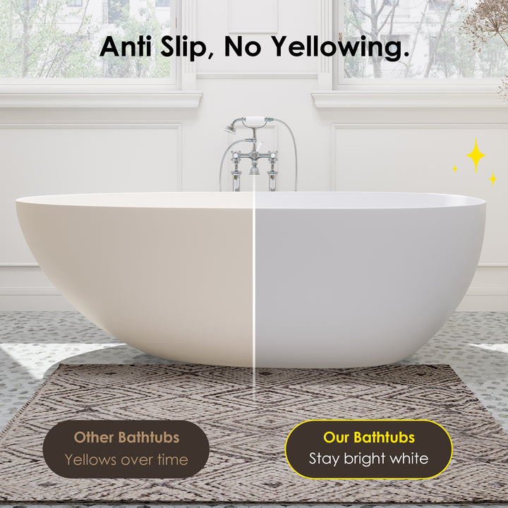 Giotto 59" x 31" Solid Surface Soaking Bathtub in Matte White with Matte White Drain and Integrated Overflow