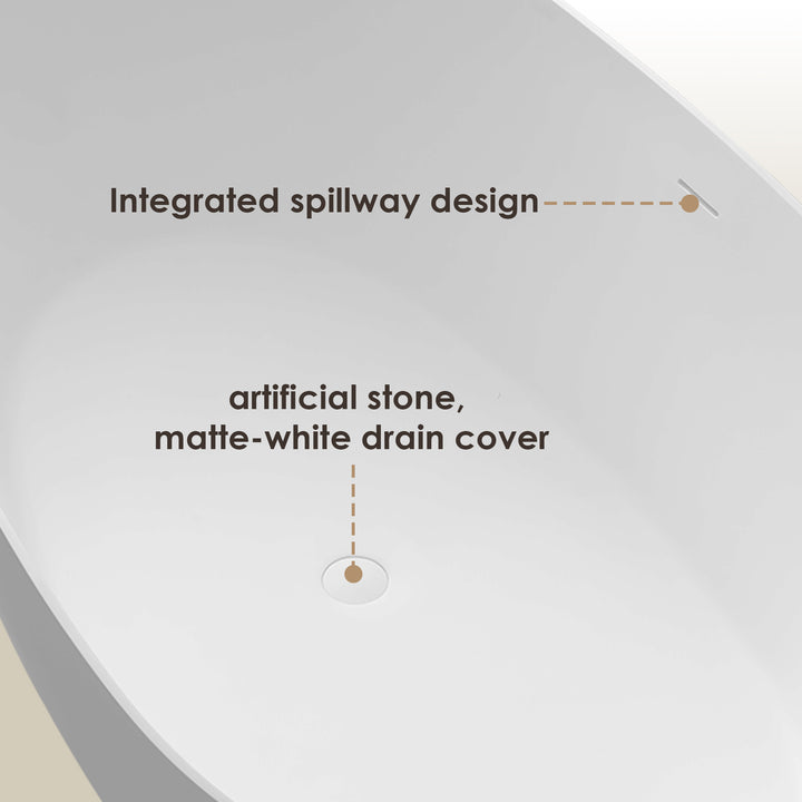 Giotto 59" x 31" Solid Surface Soaking Bathtub in Matte White with Matte White Drain and Integrated Overflow