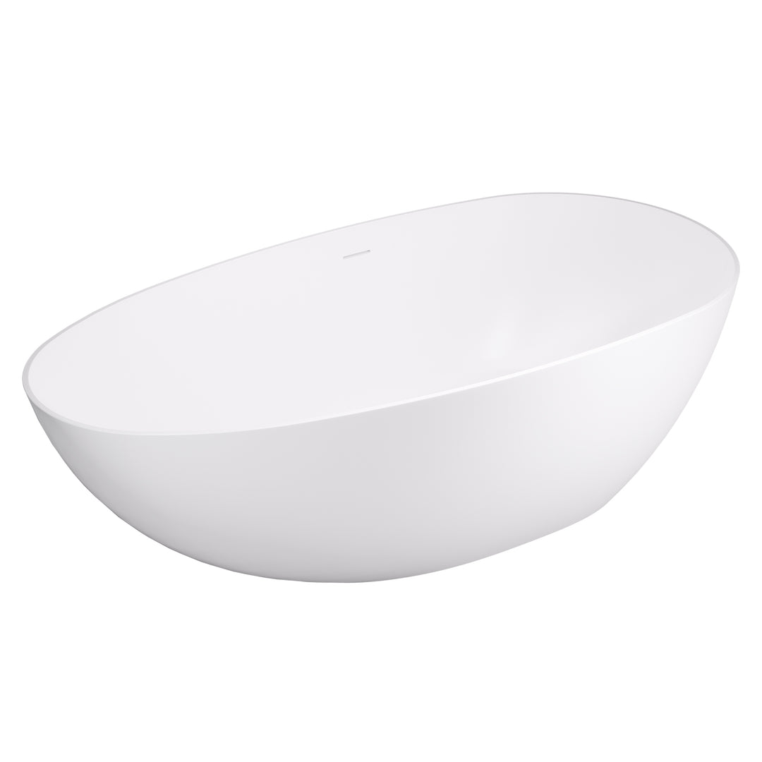 Giotto 59" x 31" Solid Surface Soaking Bathtub in Matte White with Matte White Drain and Integrated Overflow