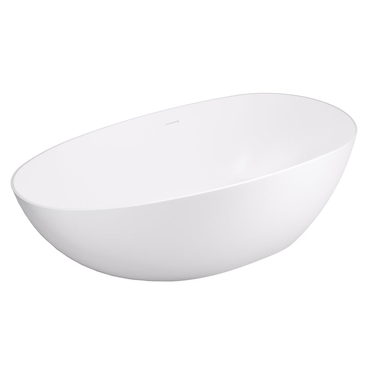 Giotto 59" x 31" Solid Surface Soaking Bathtub in Matte White with Matte White Drain and Integrated Overflow