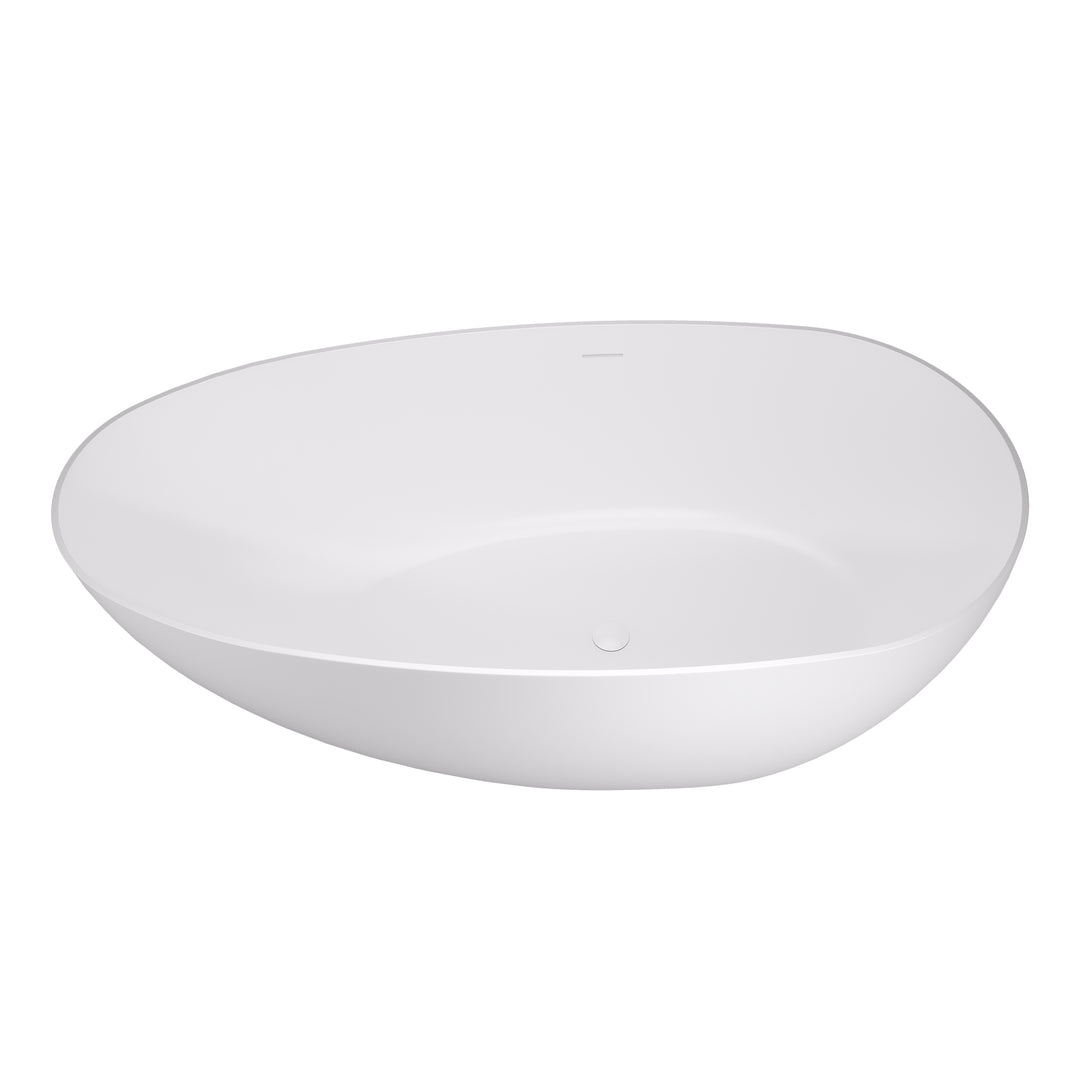 Giotto 59" x 31" Solid Surface Soaking Bathtub in Matte White with Matte White Drain and Integrated Overflow