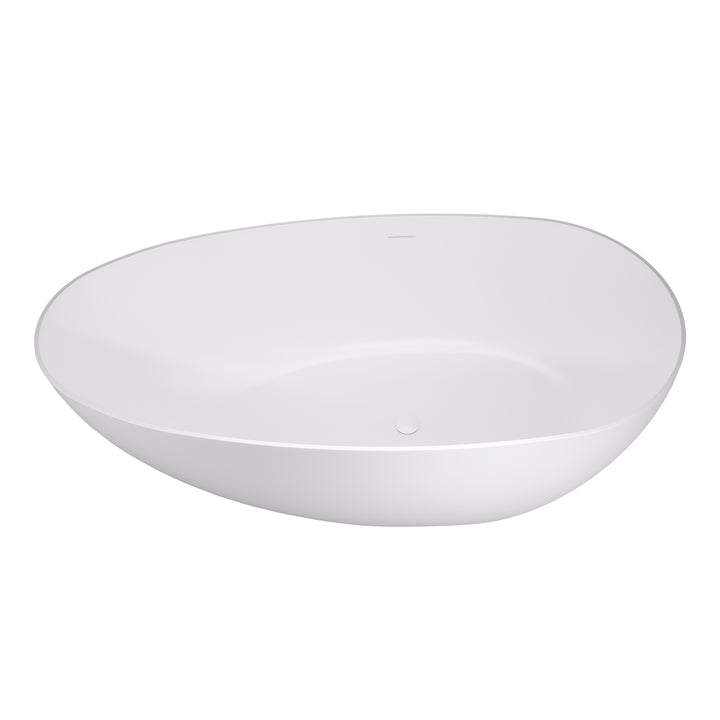 Giotto 59" x 31" Solid Surface Soaking Bathtub in Matte White with Matte White Drain and Integrated Overflow