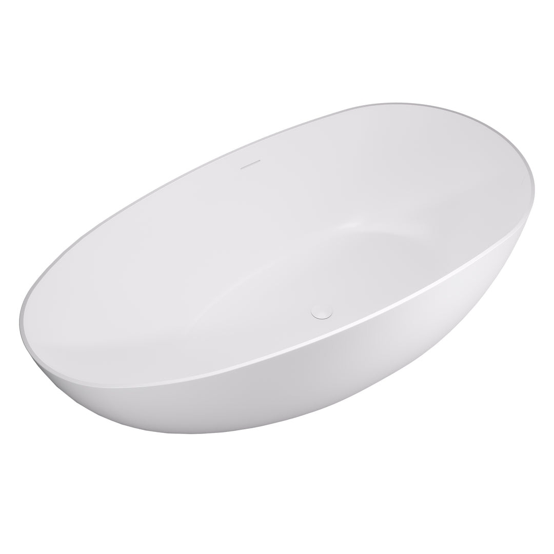 Giotto 59" x 31" Solid Surface Soaking Bathtub in Matte White with Matte White Drain and Integrated Overflow