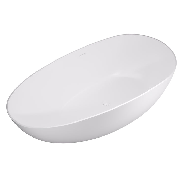 Giotto 59" x 31" Solid Surface Soaking Bathtub in Matte White with Matte White Drain and Integrated Overflow