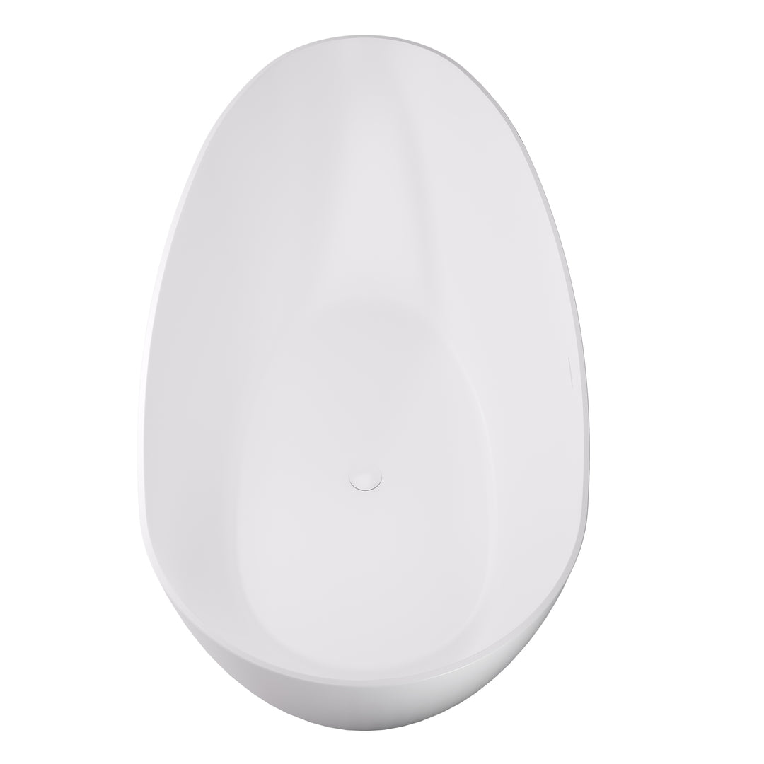 Giotto 59" x 31" Solid Surface Soaking Bathtub in Matte White with Matte White Drain and Integrated Overflow