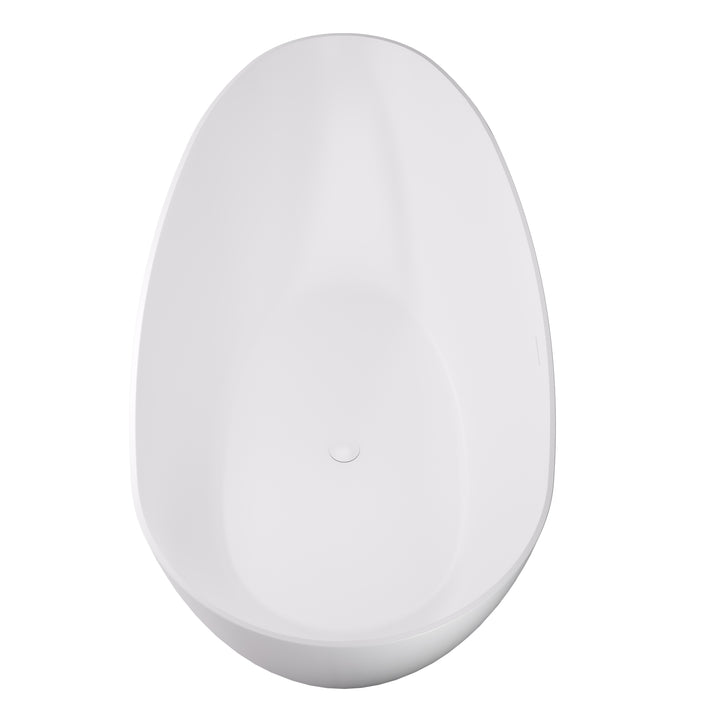Giotto 59" x 31" Solid Surface Soaking Bathtub in Matte White with Matte White Drain and Integrated Overflow