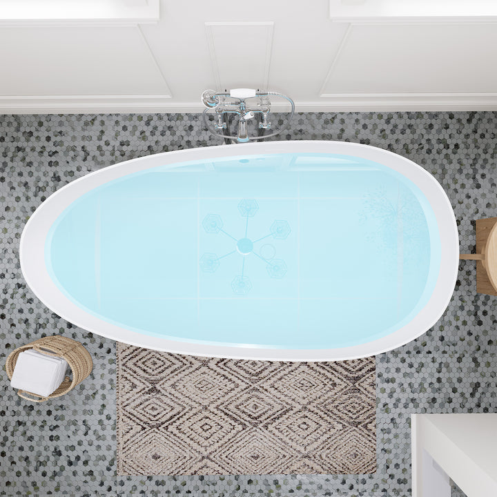 Giotto 59" x 31" Solid Surface Soaking Bathtub in Matte White with Matte White Drain and Integrated Overflow