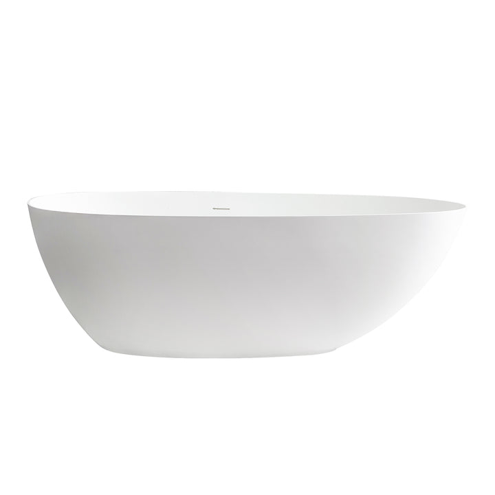 Giotto 67" x 34" Solid Surface Soaking Bathtub in Matte White with Matte White Drain and Integrated Overflow