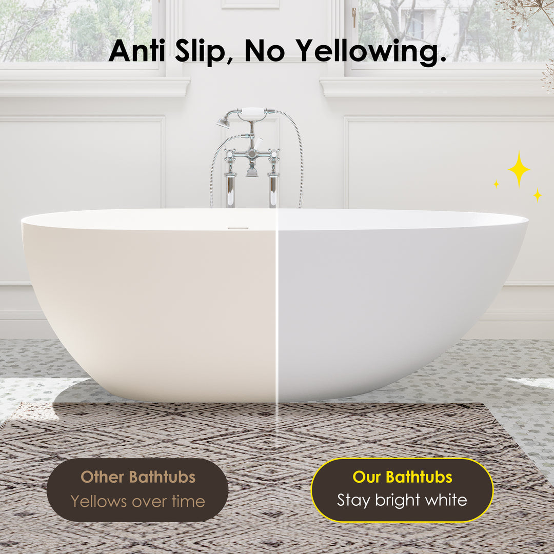 Giotto 67" x 34" Solid Surface Soaking Bathtub in Matte White with Matte White Drain and Integrated Overflow