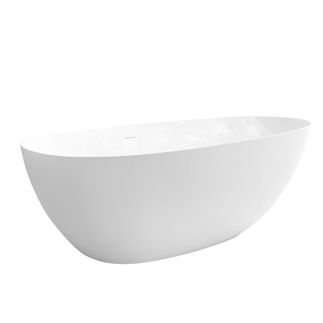 Giotto 67" x 34" Solid Surface Soaking Bathtub in Matte White with Matte White Drain and Integrated Overflow