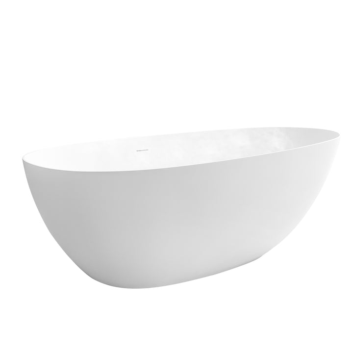 Giotto 67" x 34" Solid Surface Soaking Bathtub in Matte White with Matte White Drain and Integrated Overflow