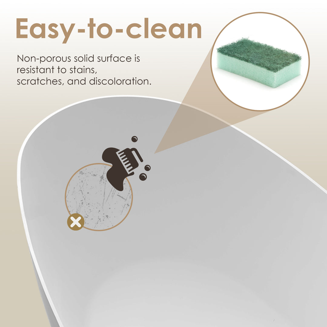 Giotto 67" x 34" Solid Surface Soaking Bathtub in Matte White with Matte White Drain and Integrated Overflow