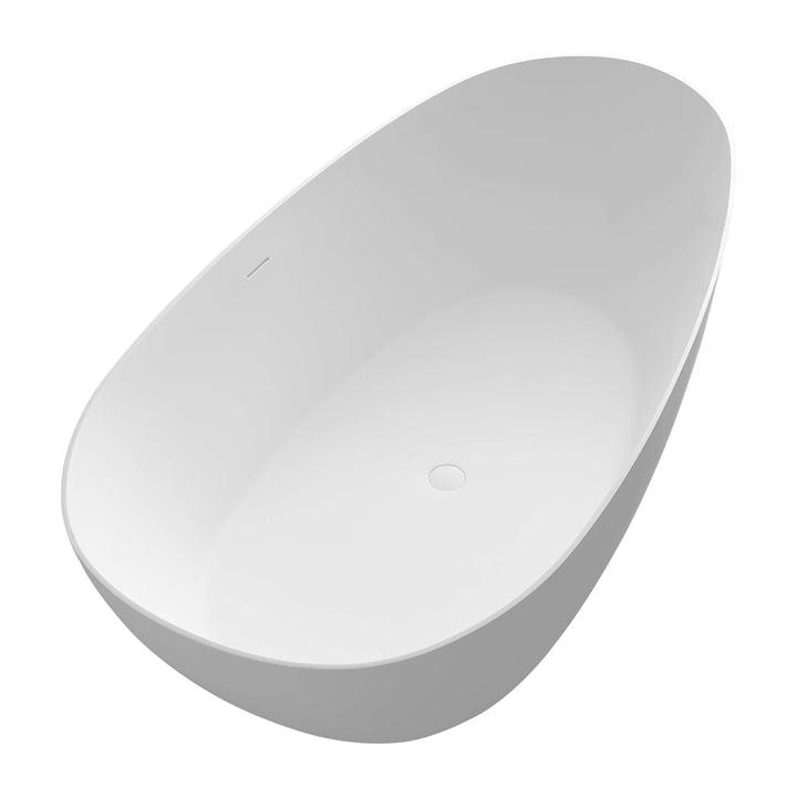 Giotto 67" x 34" Solid Surface Soaking Bathtub in Matte White with Matte White Drain and Integrated Overflow