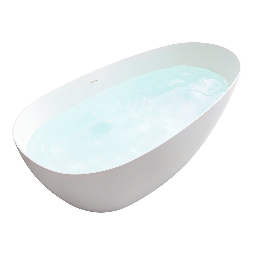 Giotto 67" x 34" Solid Surface Soaking Bathtub in Matte White with Matte White Drain and Integrated Overflow