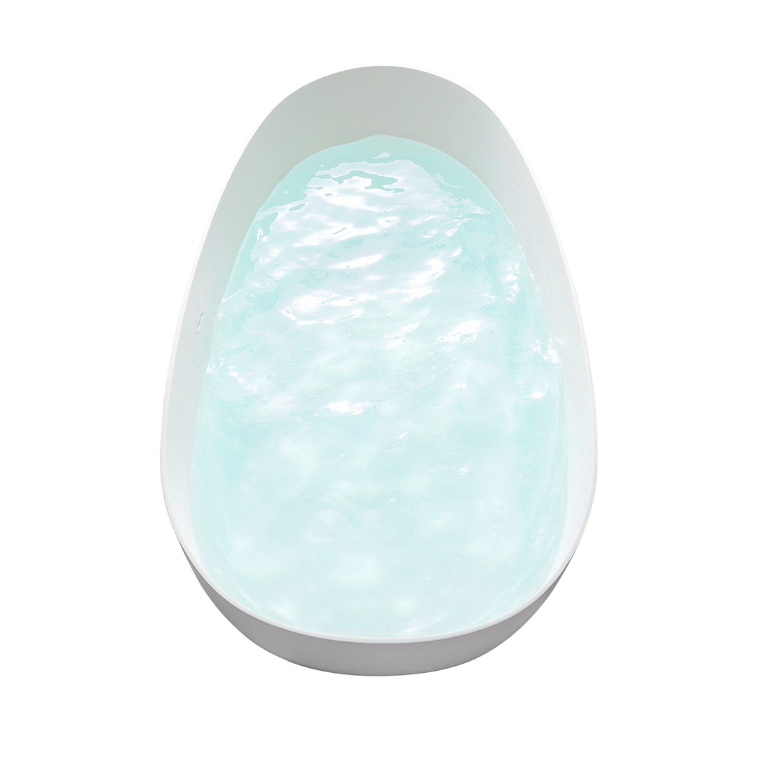 Giotto 67" x 34" Solid Surface Soaking Bathtub in Matte White with Matte White Drain and Integrated Overflow