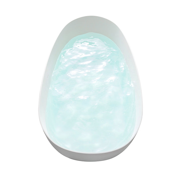 Giotto 67" x 34" Solid Surface Soaking Bathtub in Matte White with Matte White Drain and Integrated Overflow