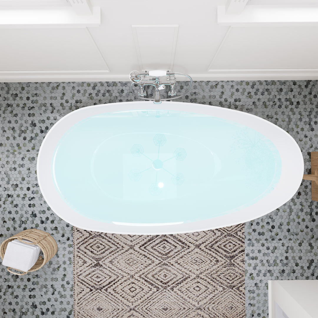 Giotto 67" x 34" Solid Surface Soaking Bathtub in Matte White with Matte White Drain and Integrated Overflow