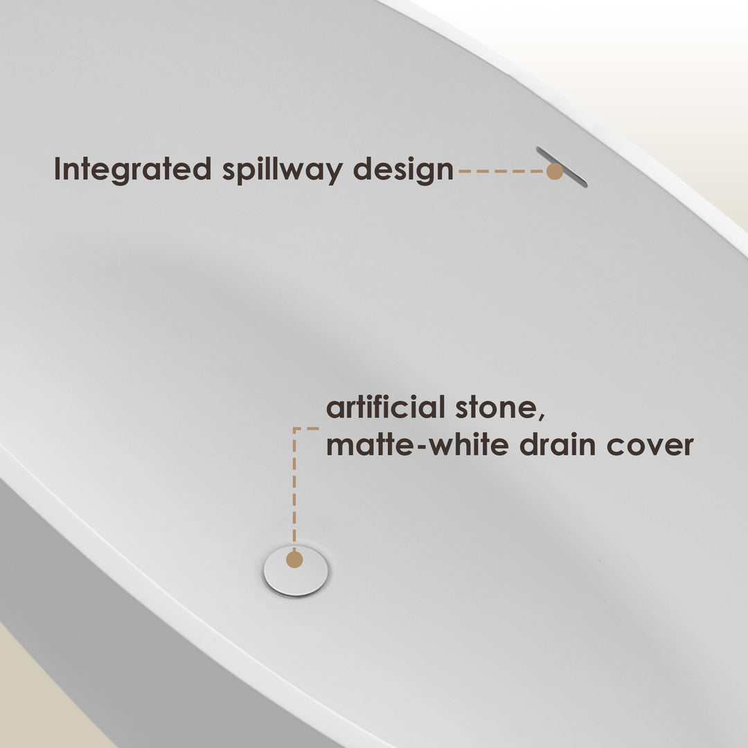 Euston 55" x 30" Solid Surface Soaking Bathtub in Matte White with Matte White Drain and Integrated Overflow