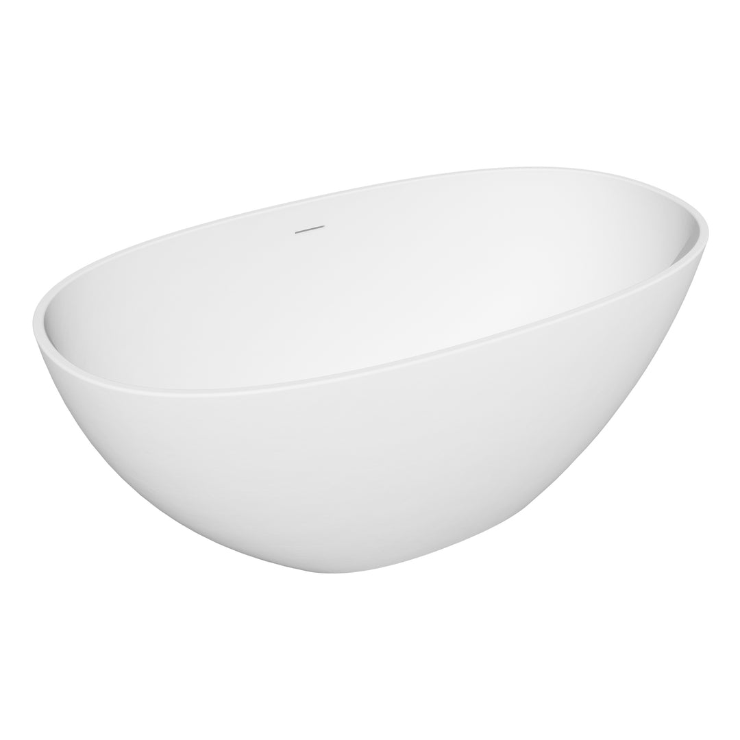 Euston 55" x 30" Solid Surface Soaking Bathtub in Matte White with Matte White Drain and Integrated Overflow