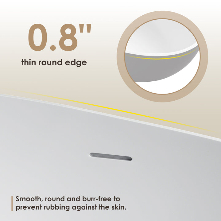 Euston 55" x 30" Solid Surface Soaking Bathtub in Matte White with Matte White Drain and Integrated Overflow