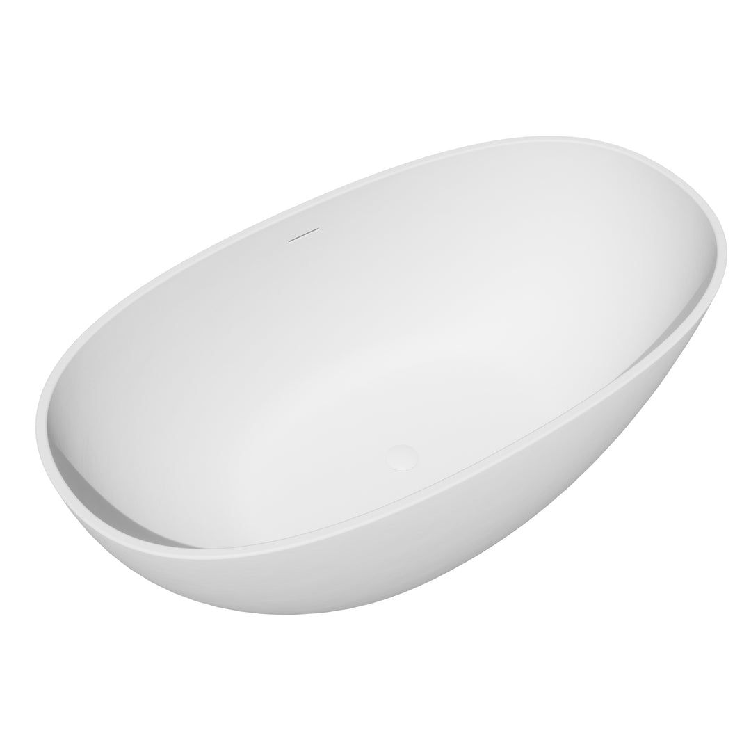 Euston 55" x 30" Solid Surface Soaking Bathtub in Matte White with Matte White Drain and Integrated Overflow