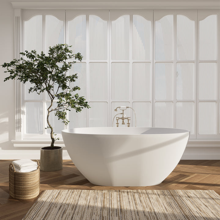 Euston 55" x 30" Solid Surface Soaking Bathtub in Matte White with Matte White Drain and Integrated Overflow