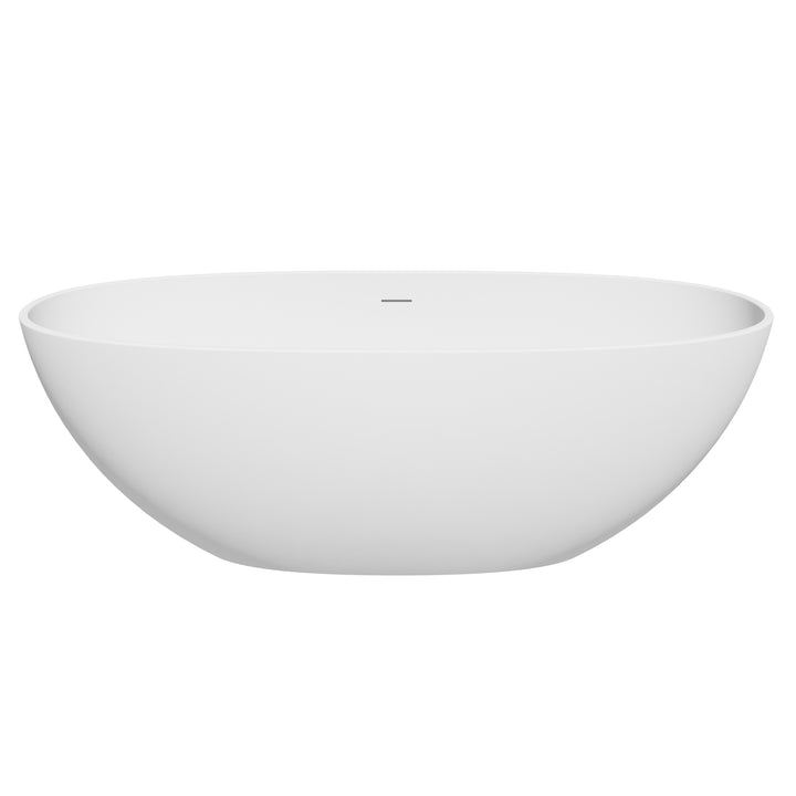 Euston 65" x 30" Solid Surface Soaking Bathtub in Matte White with Matte White Drain and Integrated Overflow