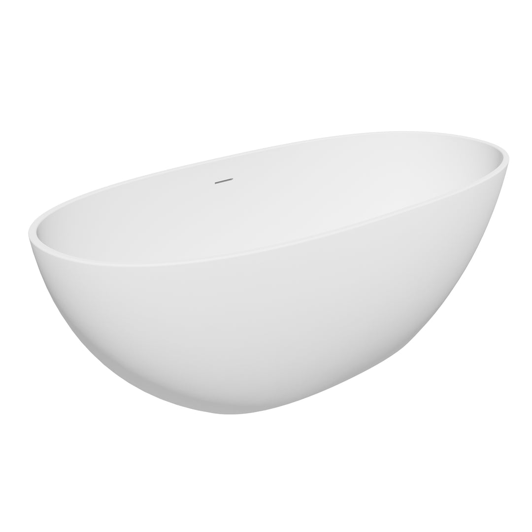 Euston 65" x 30" Solid Surface Soaking Bathtub in Matte White with Matte White Drain and Integrated Overflow