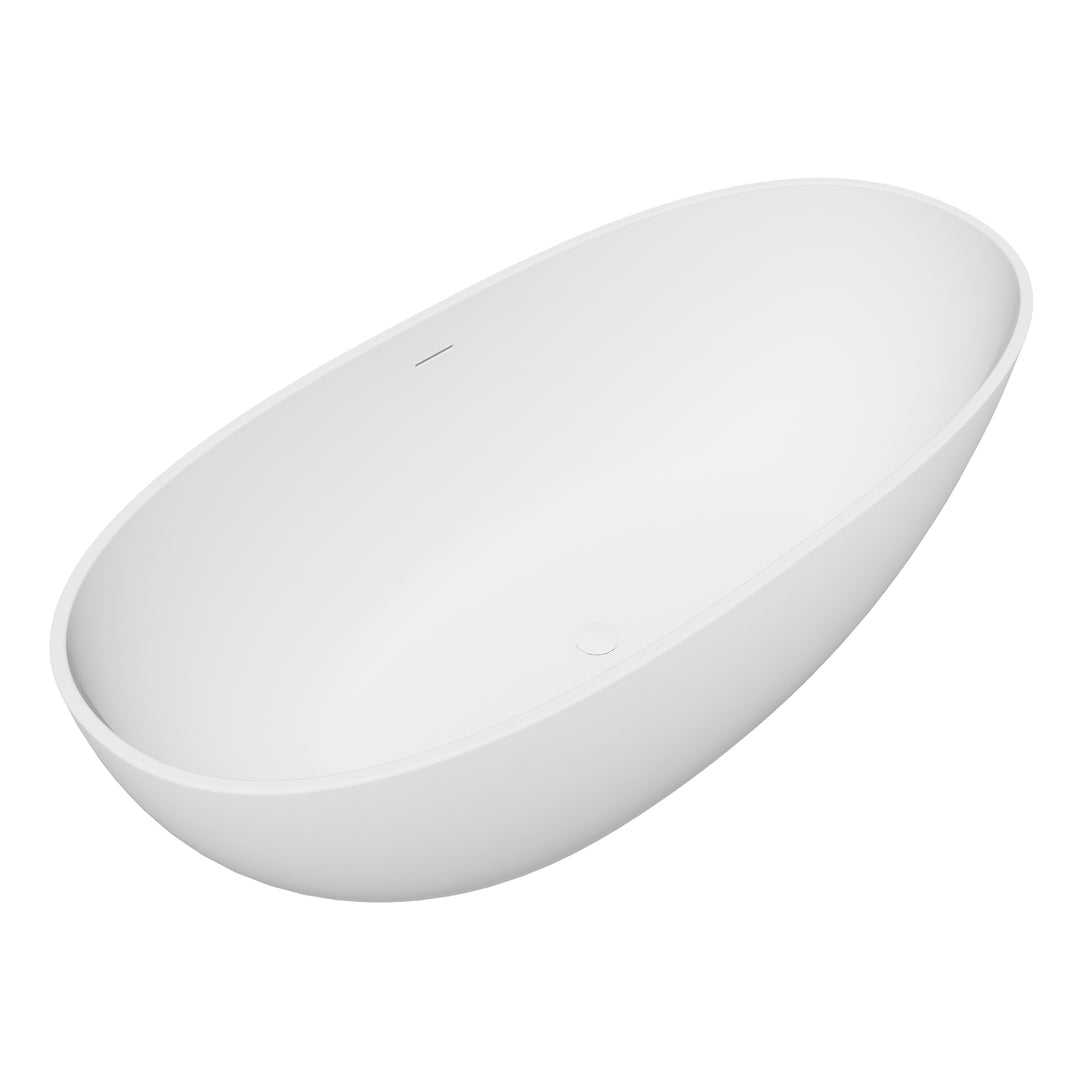 Euston 65" x 30" Solid Surface Soaking Bathtub in Matte White with Matte White Drain and Integrated Overflow