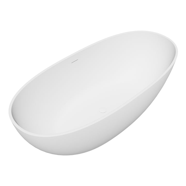 Euston 65" x 30" Solid Surface Soaking Bathtub in Matte White with Matte White Drain and Integrated Overflow