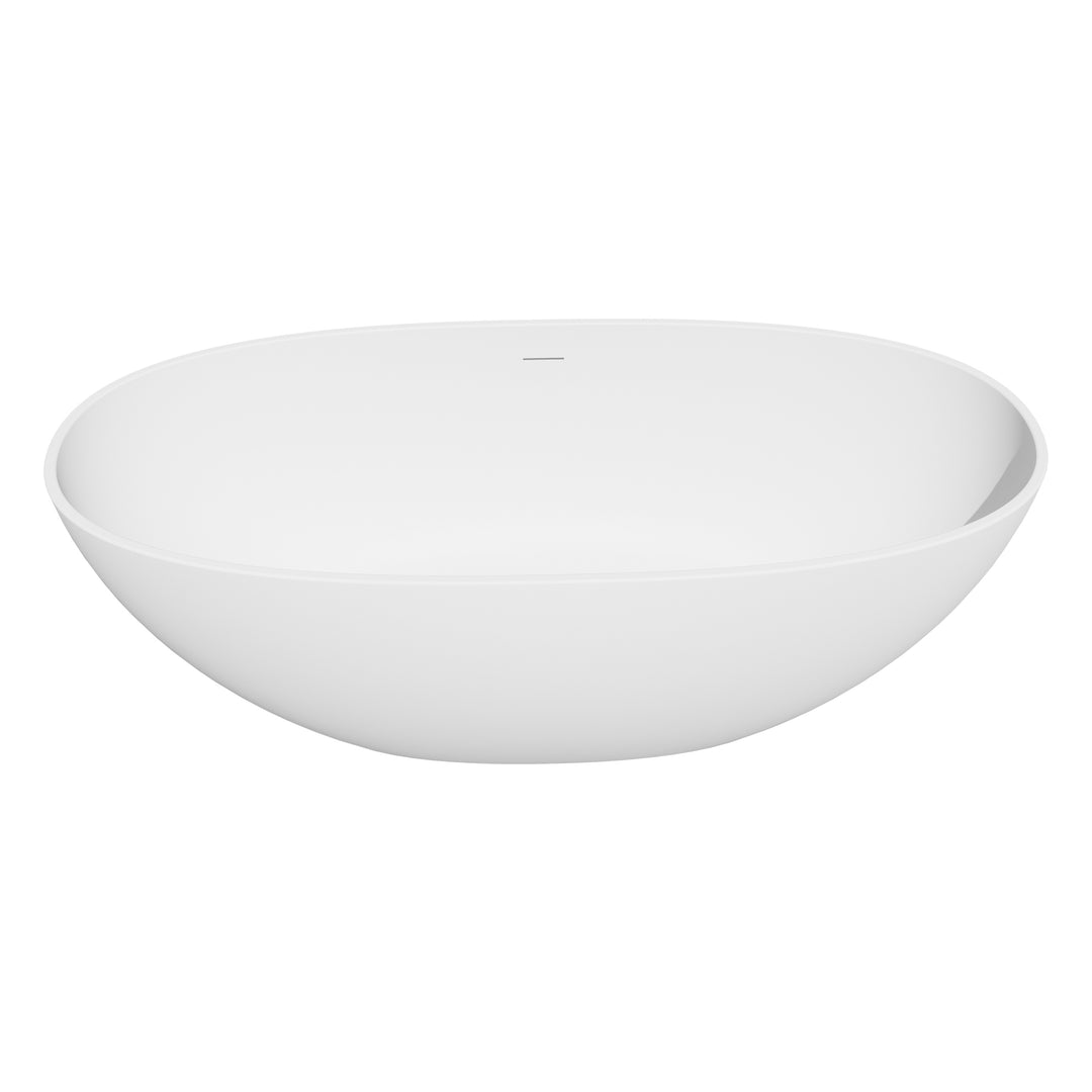 Euston 65" x 30" Solid Surface Soaking Bathtub in Matte White with Matte White Drain and Integrated Overflow