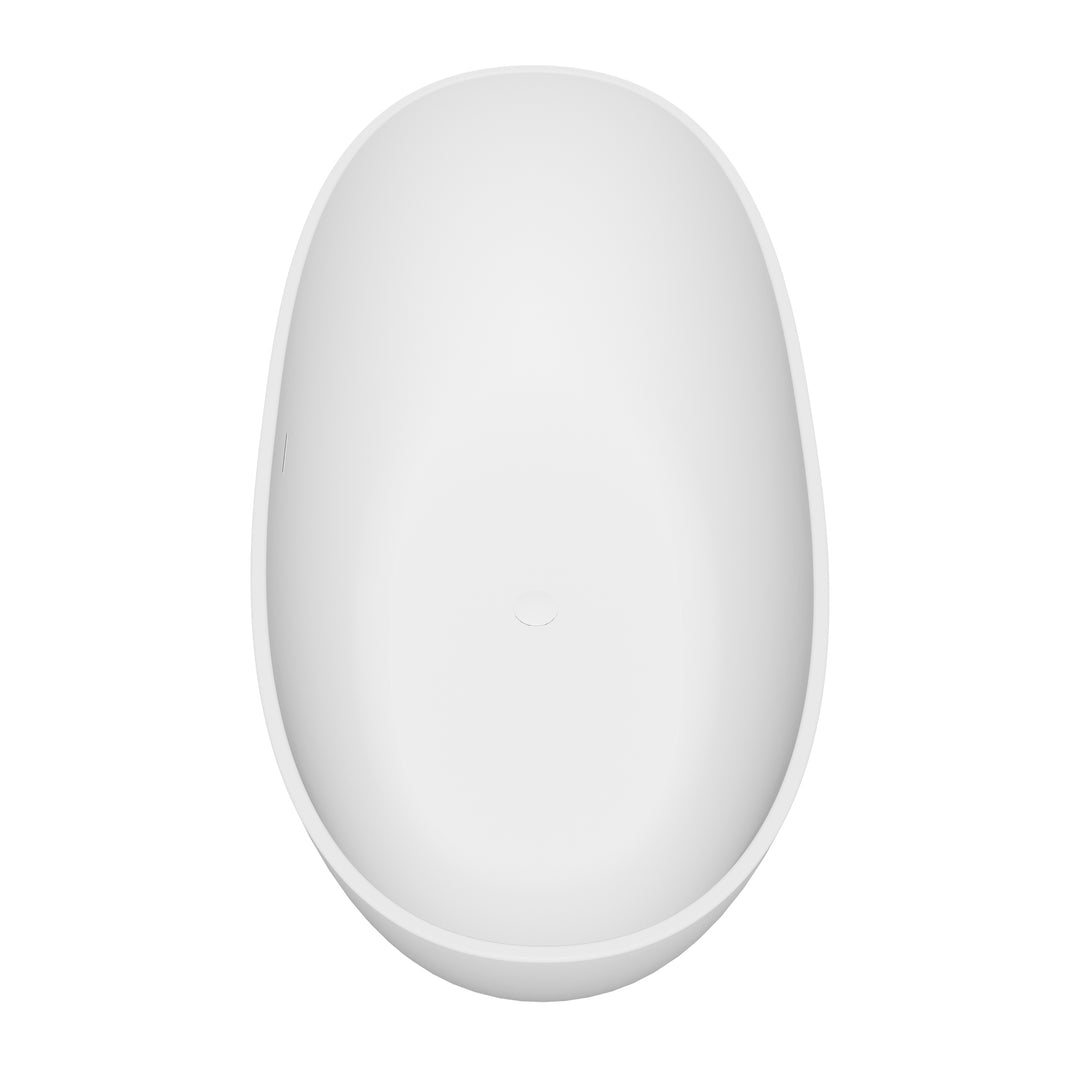 Euston 65" x 30" Solid Surface Soaking Bathtub in Matte White with Matte White Drain and Integrated Overflow