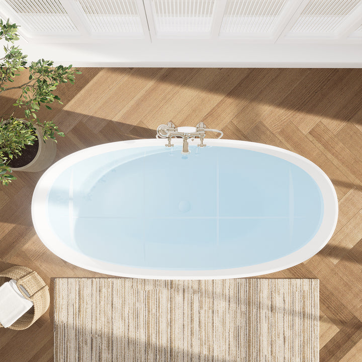 Euston 65" x 30" Solid Surface Soaking Bathtub in Matte White with Matte White Drain and Integrated Overflow