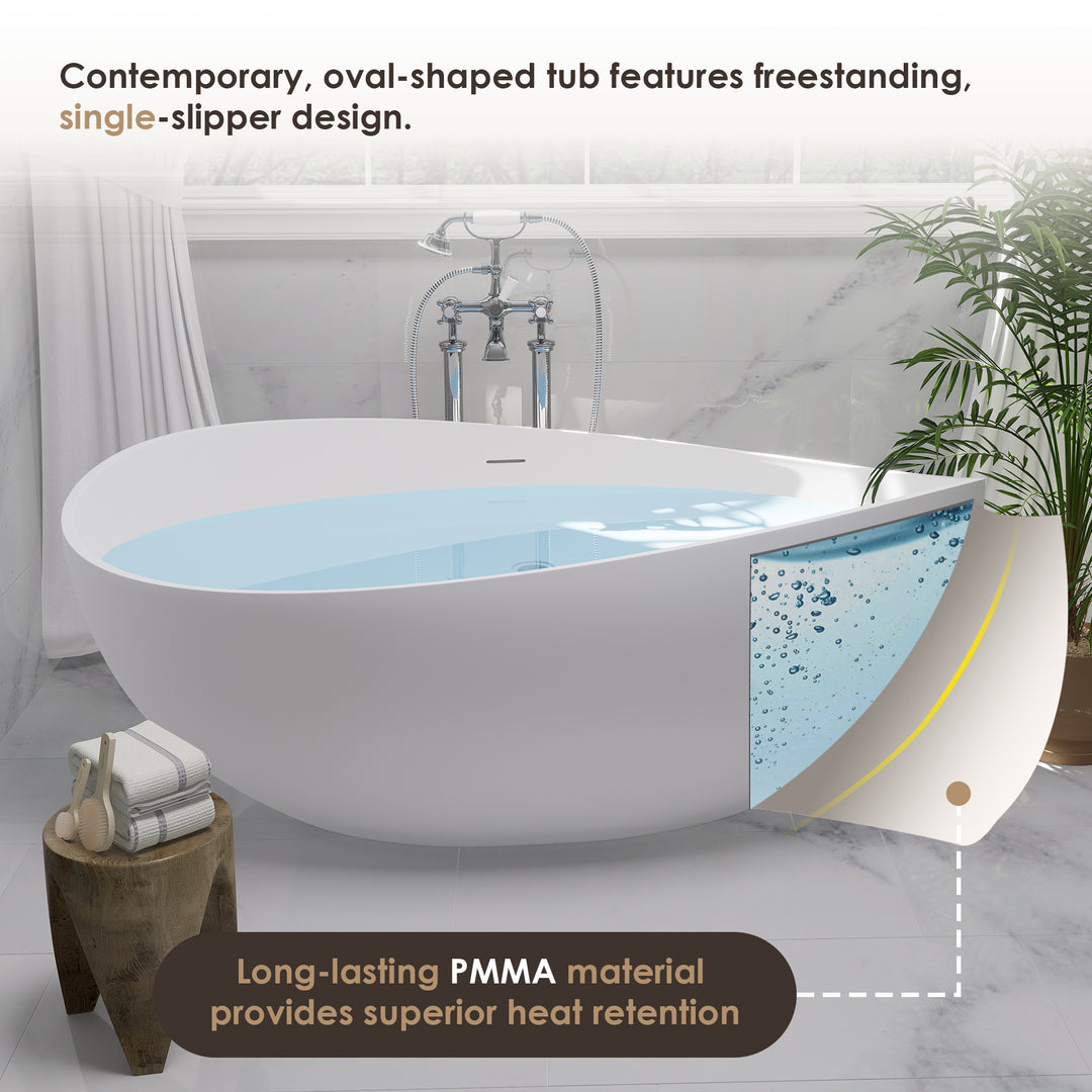 Vespa 63" x 39" Solid Surface Soaking Bathtub in Matte White with Matte White Drain and Integrated Overflow