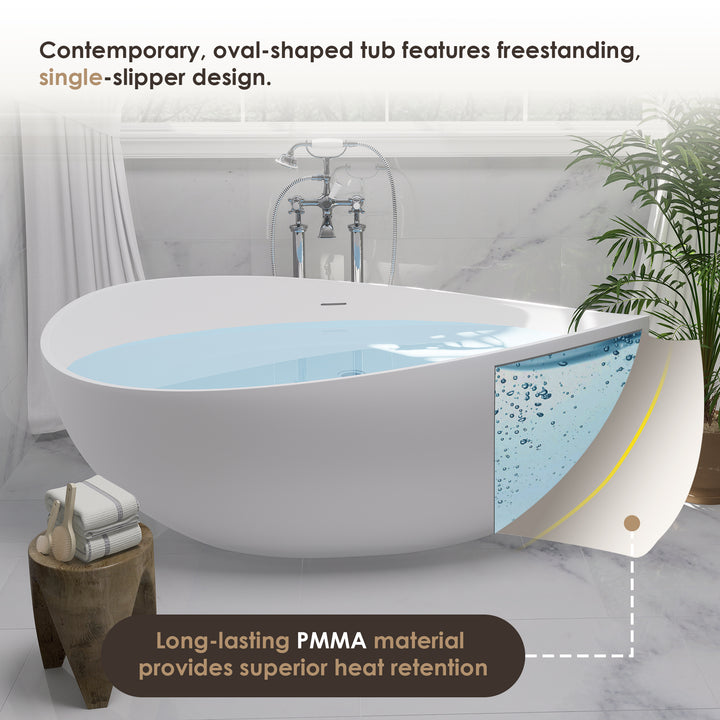 Vespa 63" x 39" Solid Surface Soaking Bathtub in Matte White with Matte White Drain and Integrated Overflow