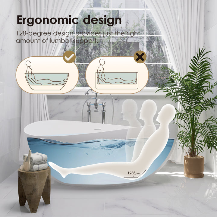 Vespa 63" x 39" Solid Surface Soaking Bathtub in Matte White with Matte White Drain and Integrated Overflow