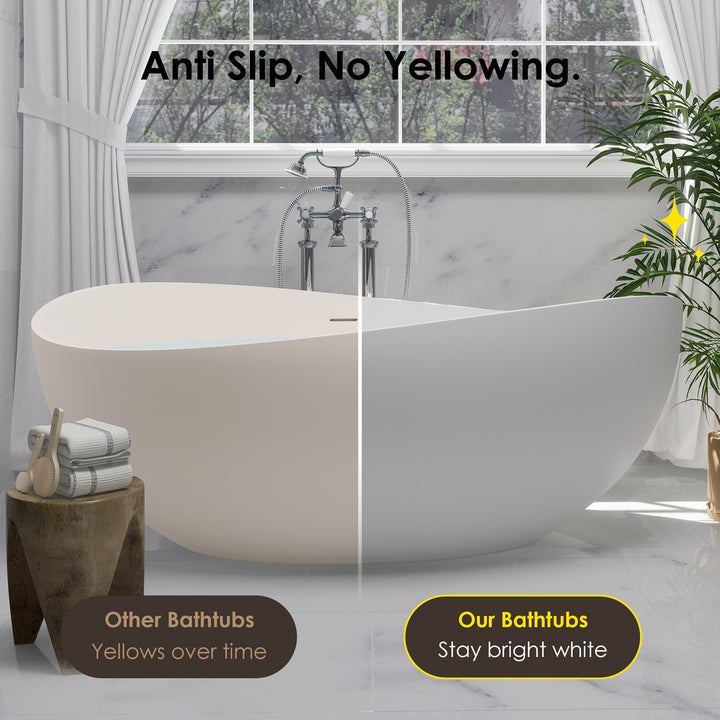 Vespa 63" x 39" Solid Surface Soaking Bathtub in Matte White with Matte White Drain and Integrated Overflow