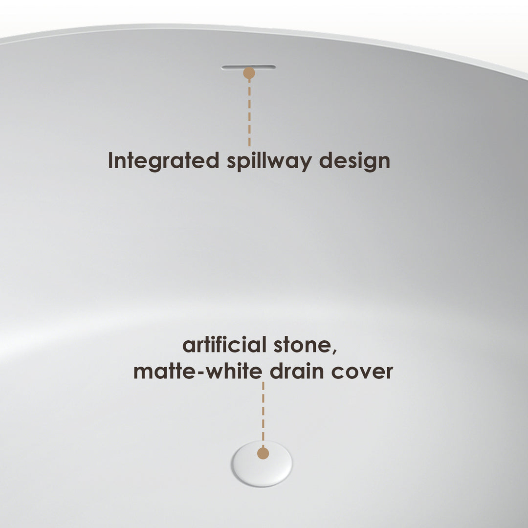 Vespa 63" x 39" Solid Surface Soaking Bathtub in Matte White with Matte White Drain and Integrated Overflow