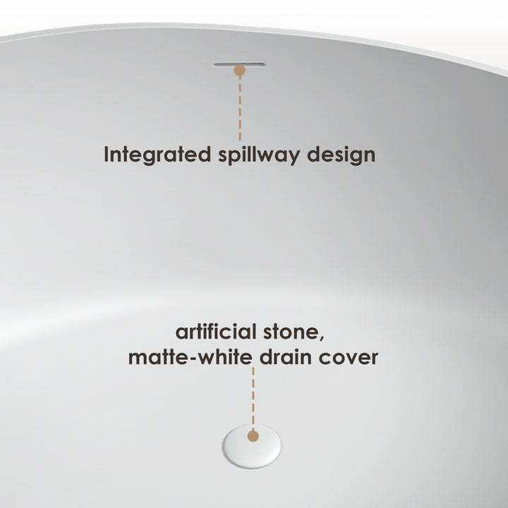 Vespa 63" x 39" Solid Surface Soaking Bathtub in Matte White with Matte White Drain and Integrated Overflow