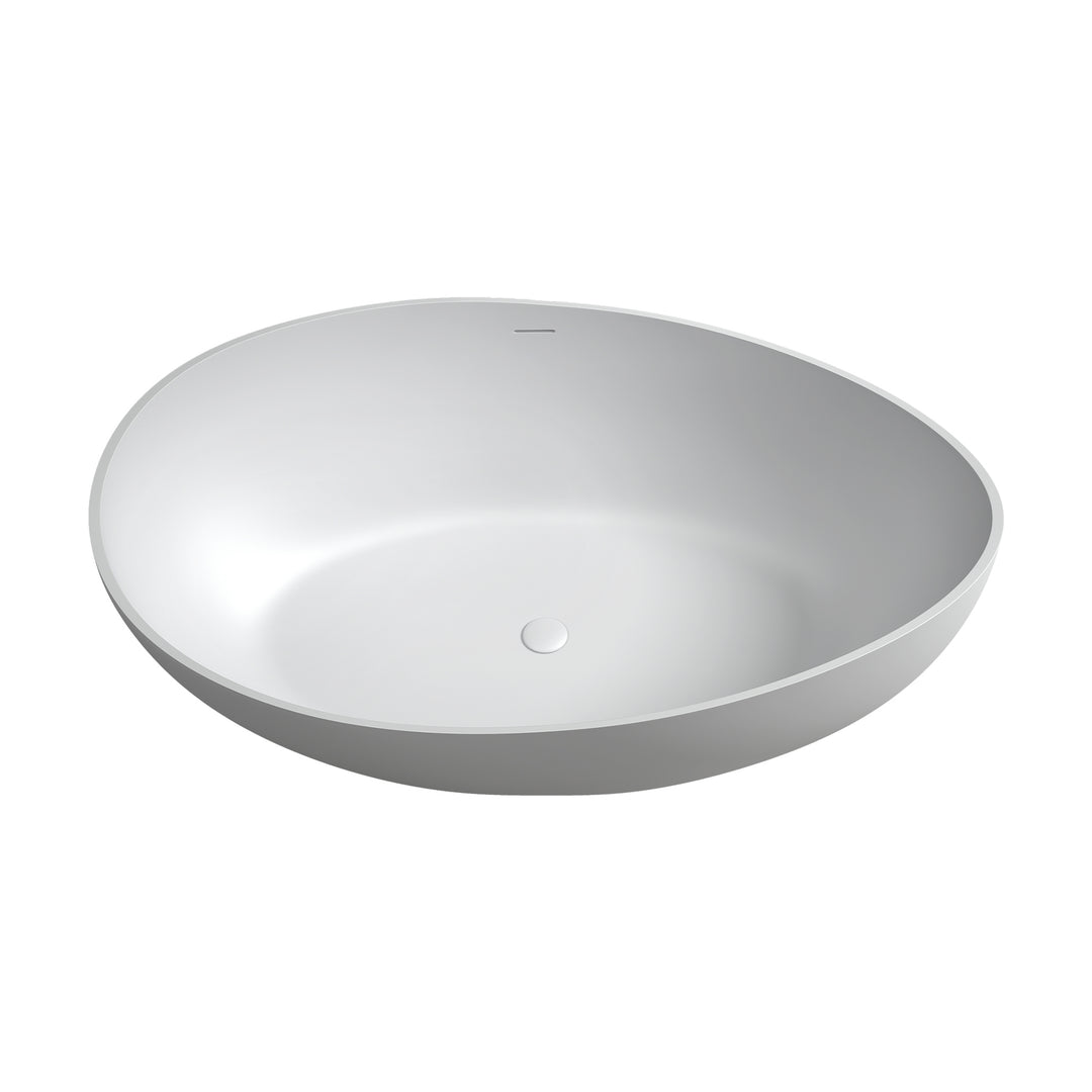 Vespa 63" x 39" Solid Surface Soaking Bathtub in Matte White with Matte White Drain and Integrated Overflow