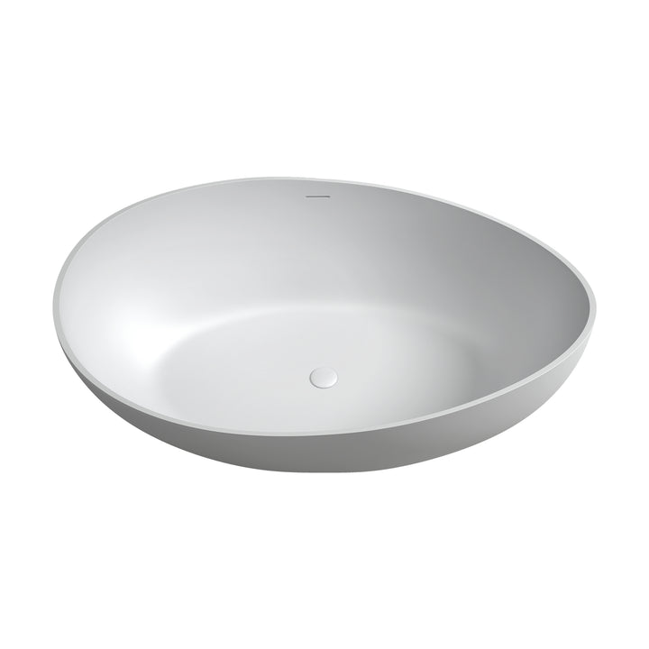 Vespa 63" x 39" Solid Surface Soaking Bathtub in Matte White with Matte White Drain and Integrated Overflow
