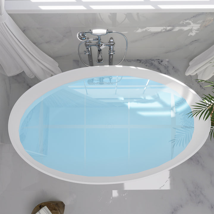 Vespa 63" x 39" Solid Surface Soaking Bathtub in Matte White with Matte White Drain and Integrated Overflow