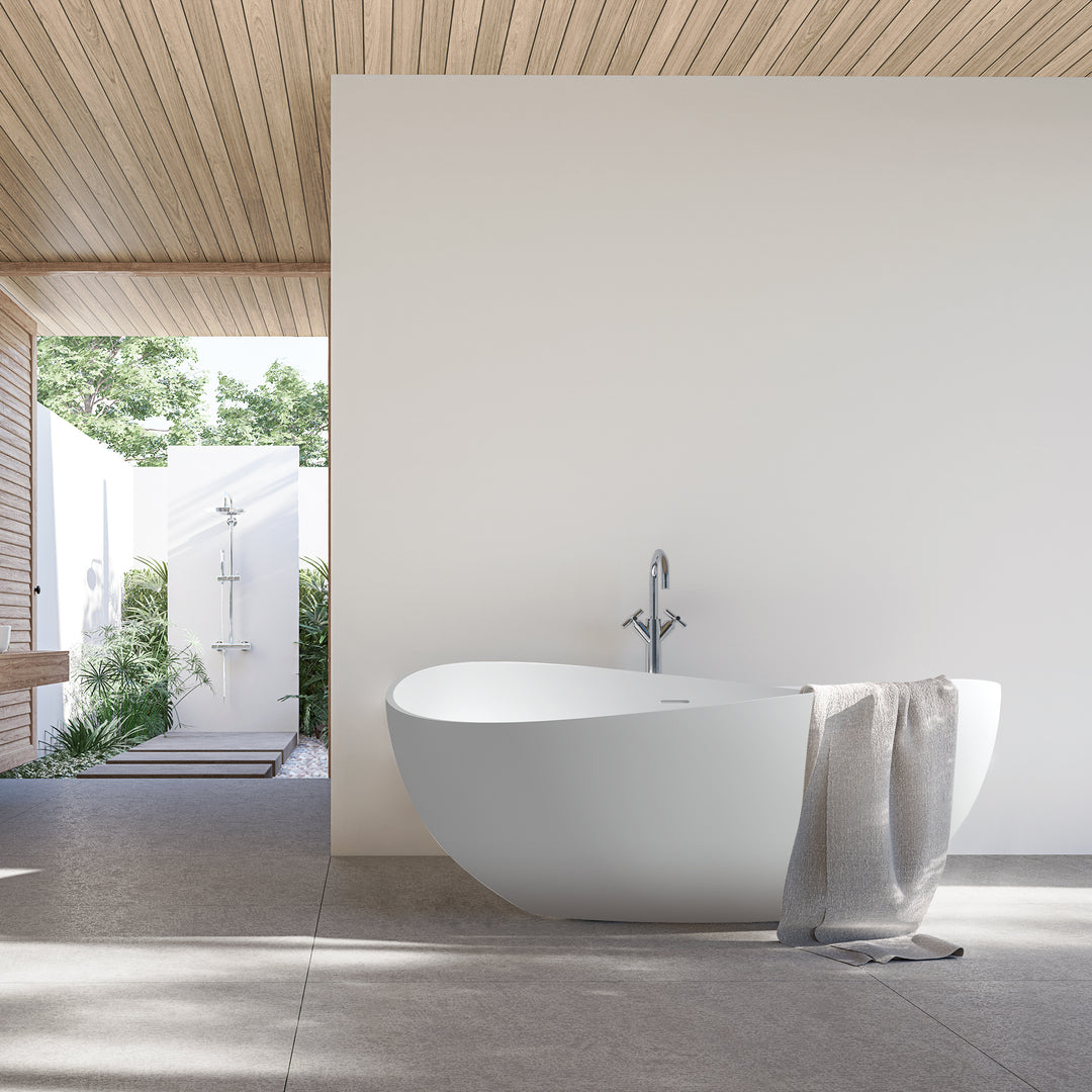 Vespa 63" x 39" Solid Surface Soaking Bathtub in Matte White with Matte White Drain and Integrated Overflow