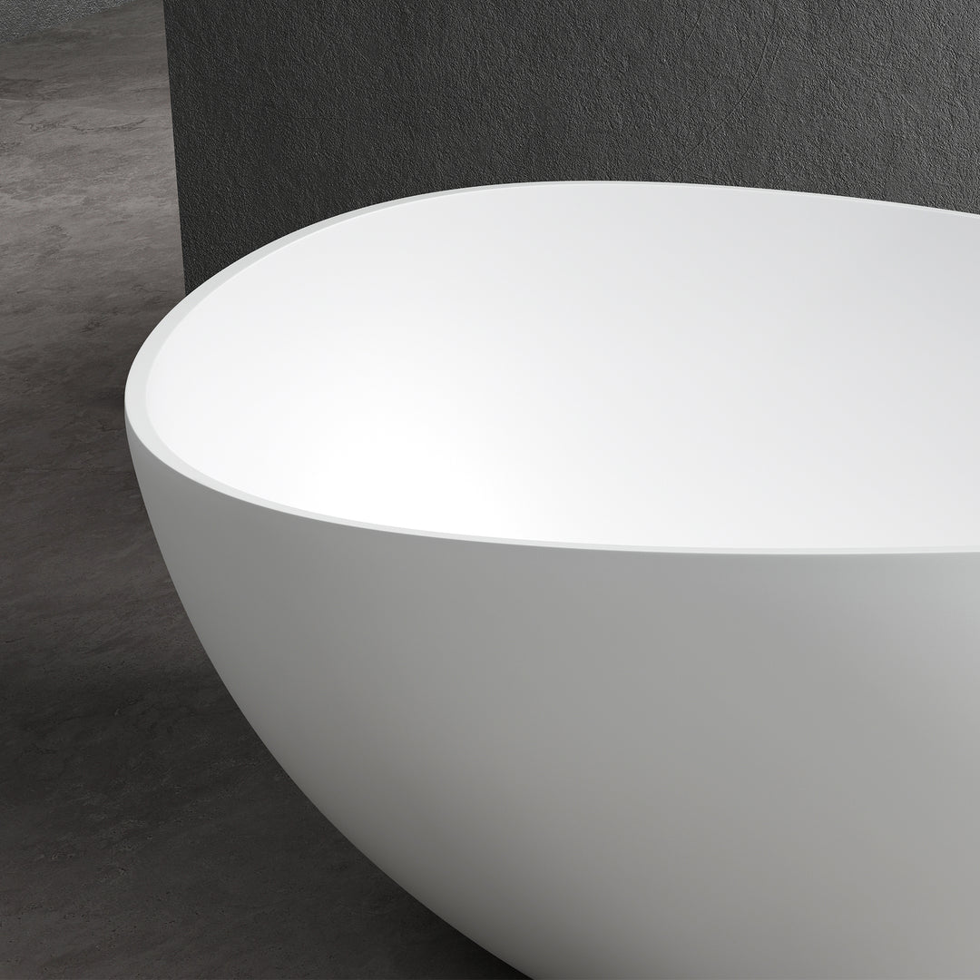 Vespa 63" x 39" Solid Surface Soaking Bathtub in Matte White with Matte White Drain and Integrated Overflow