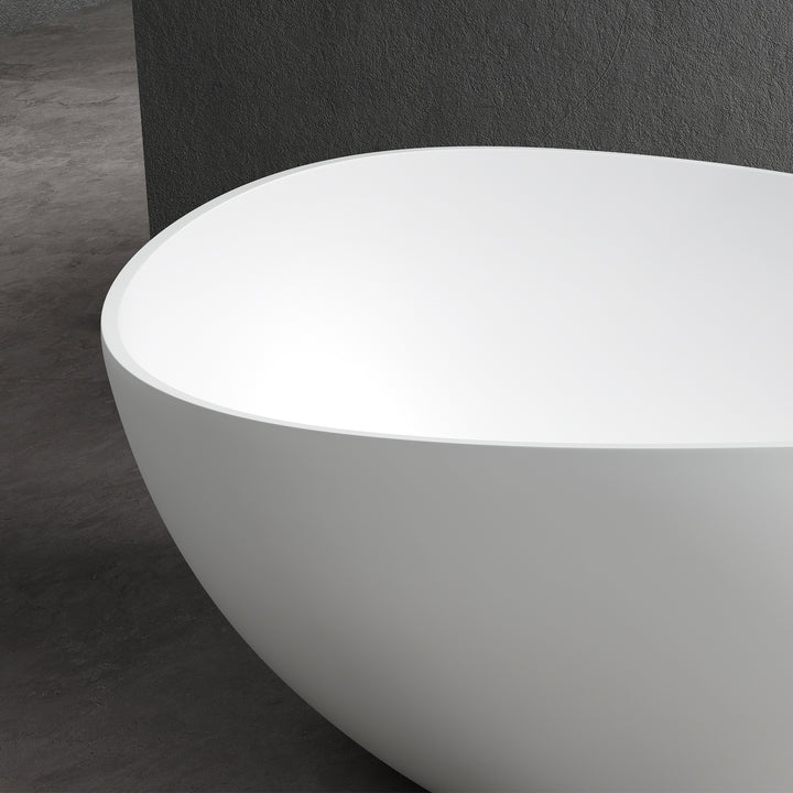 Vespa 63" x 39" Solid Surface Soaking Bathtub in Matte White with Matte White Drain and Integrated Overflow